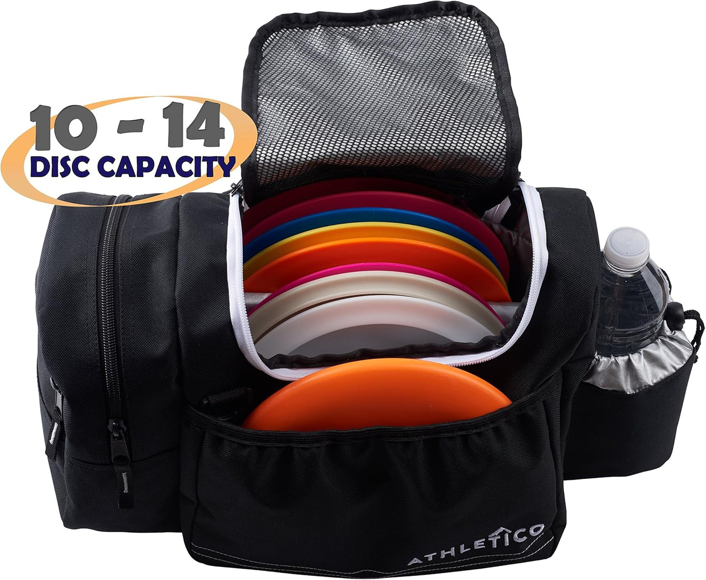 Disc Golf Bag - Tote Bag for Frisbee Golf - Holds 10-14 Discs, Water Bottle, and Accessories