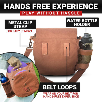 Disc Golf Bag | Frisbee Golf Bag | Easy to Carry | Lightweight Fits up to 10 Discs | 16 Oz Waxed Canvas Sturdy Design | Belt Loop | Double Button Design | Bottle Holder