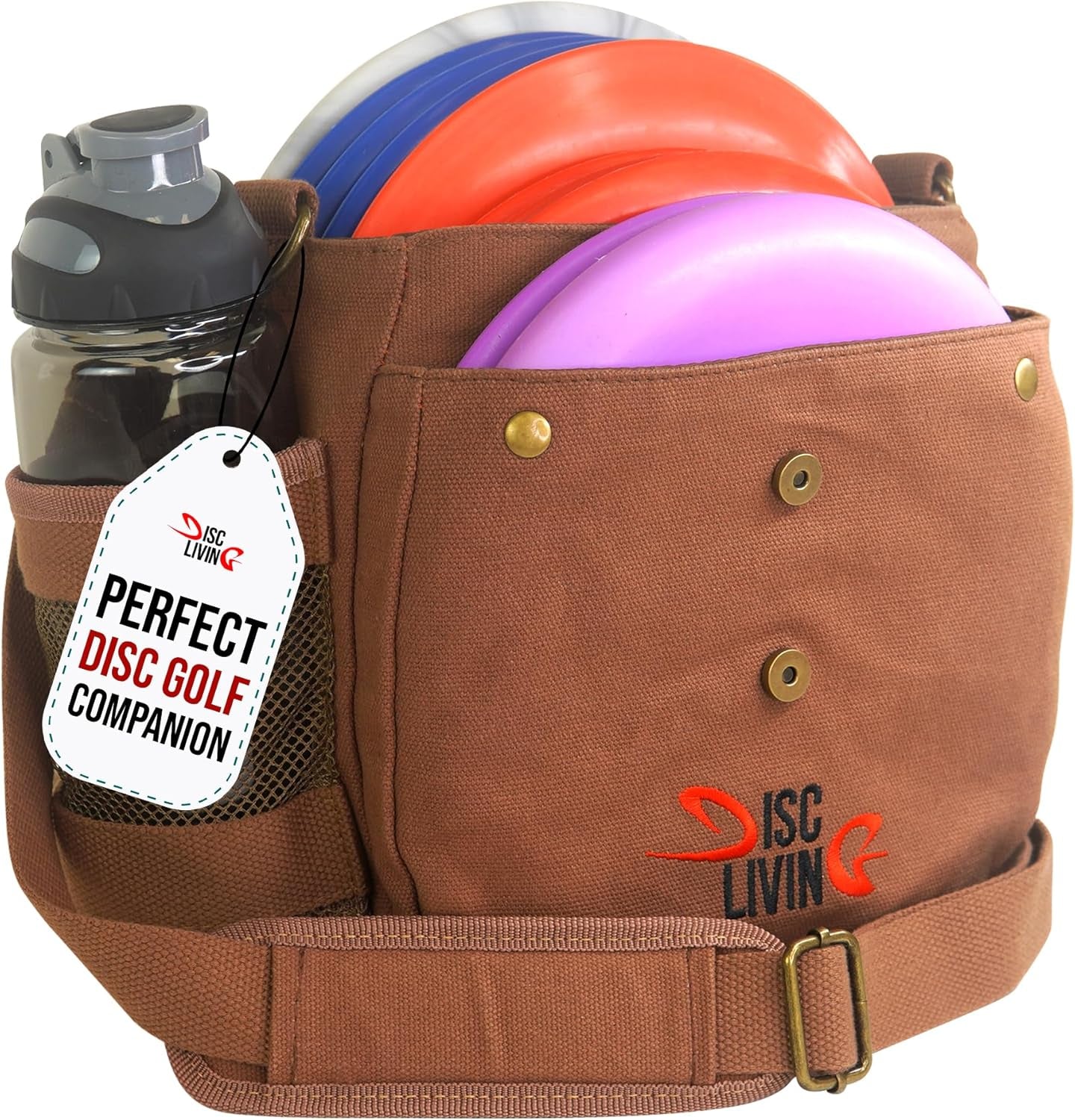 Disc Golf Bag | Frisbee Golf Bag | Easy to Carry | Lightweight Fits up to 10 Discs | 16 Oz Waxed Canvas Sturdy Design | Belt Loop | Double Button Design | Bottle Holder