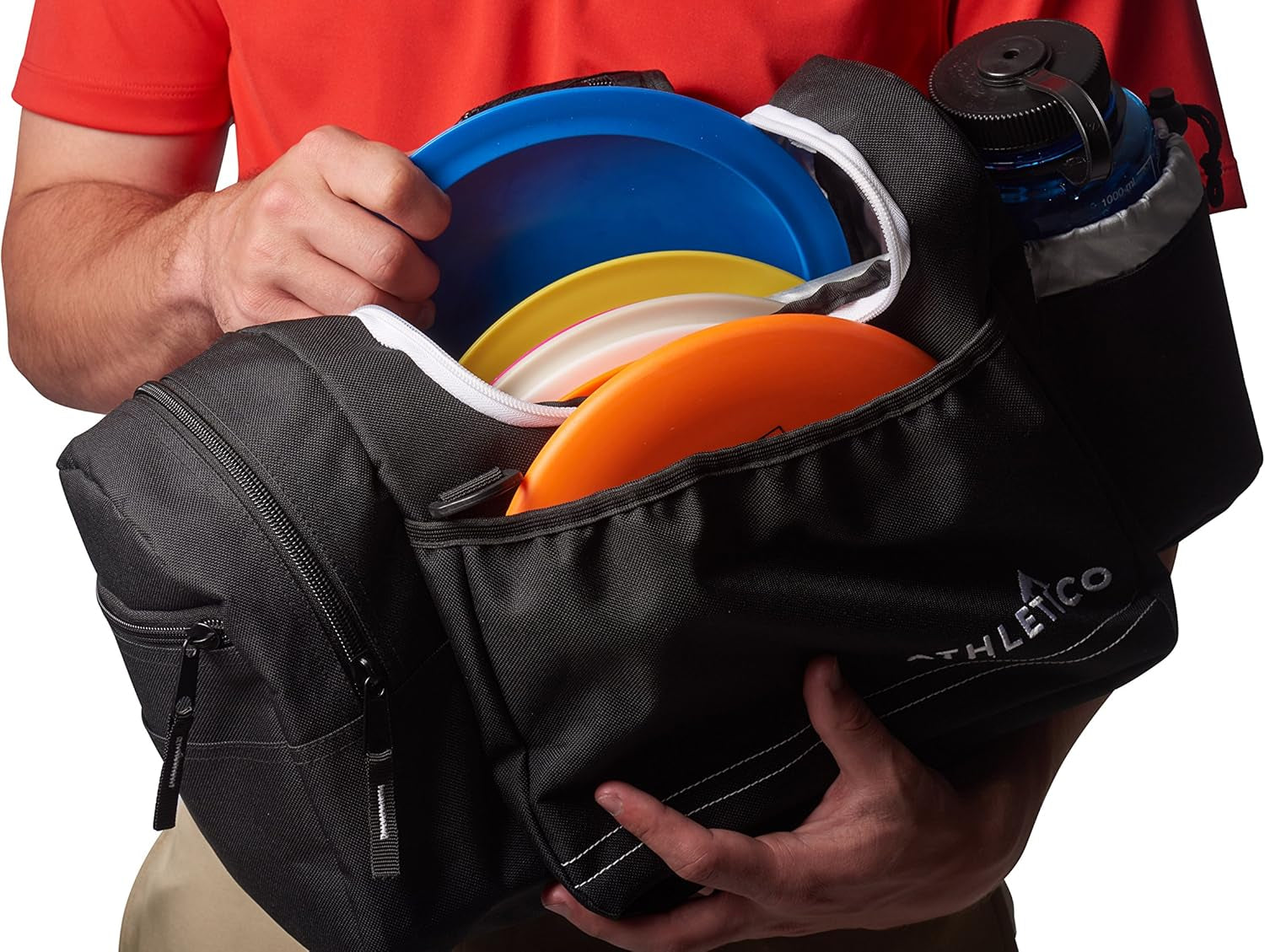 Disc Golf Bag - Tote Bag for Frisbee Golf - Holds 10-14 Discs, Water Bottle, and Accessories